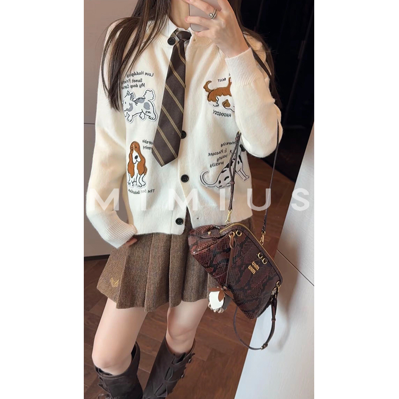 【mimius】肉肉 韩系萌趣减龄小狗刺绣毛衣开衫 WG09158