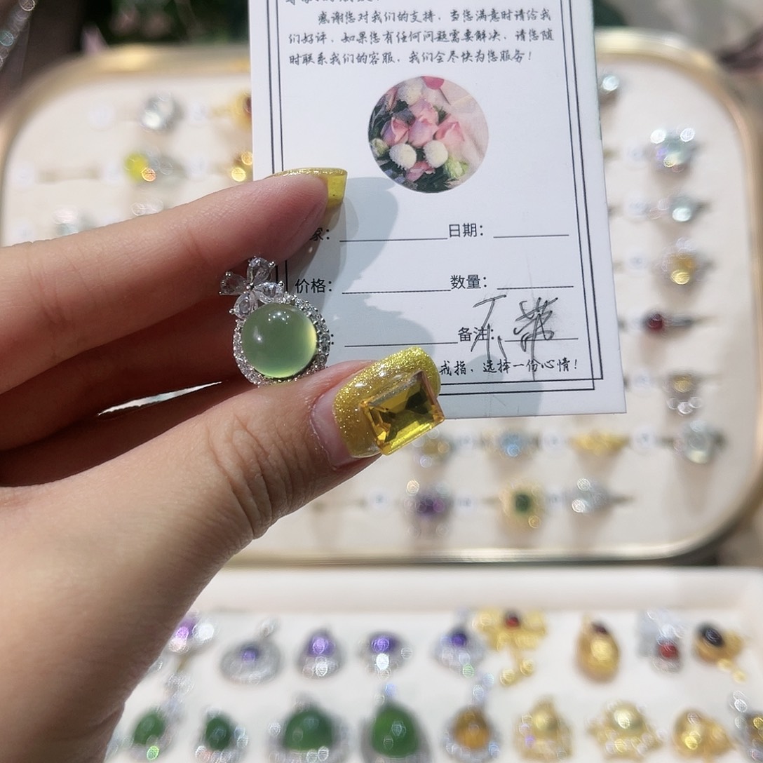 蛇纹石玉戒指银S925镶嵌