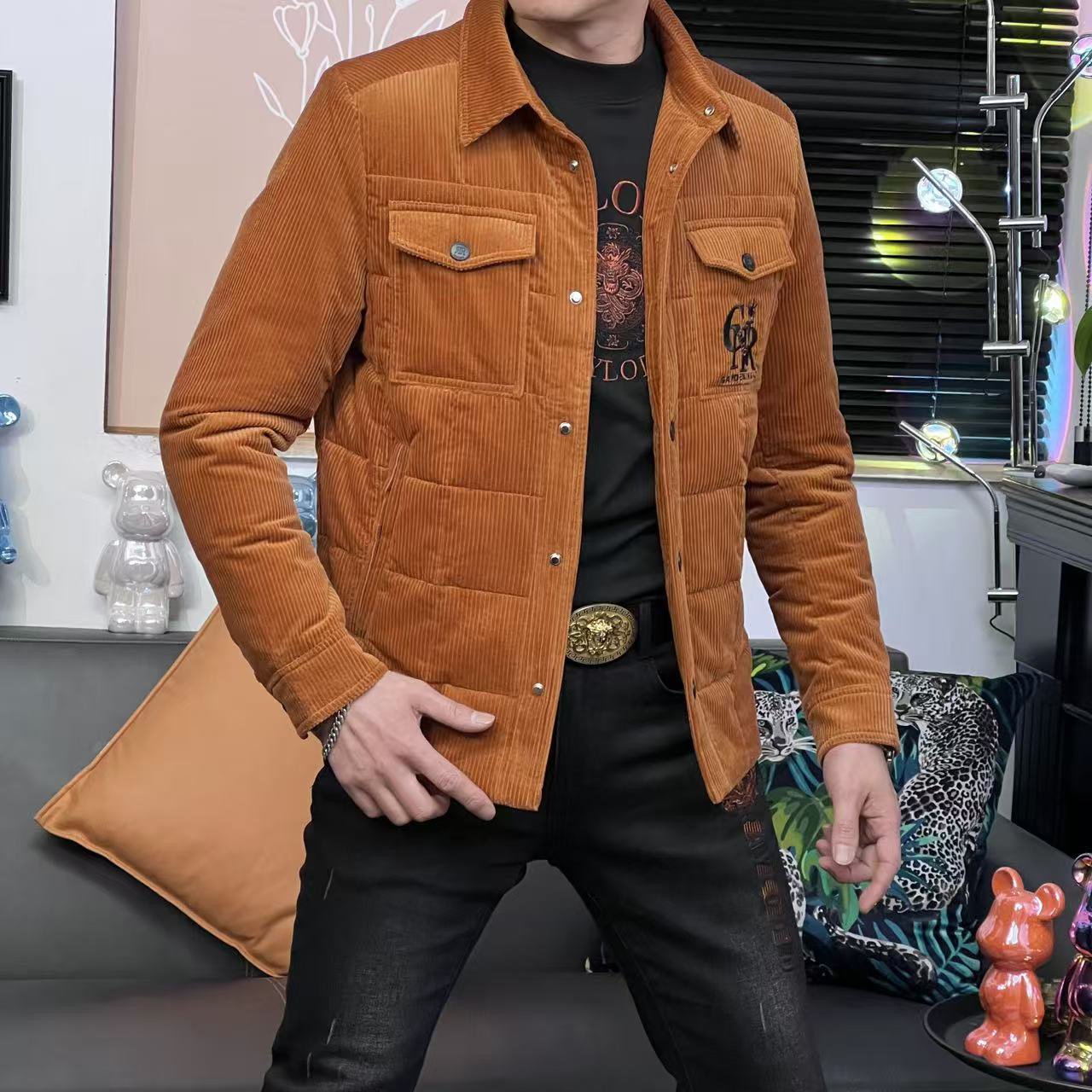 欧货男士时尚翻领白鹅绒冬季保暖休闲服