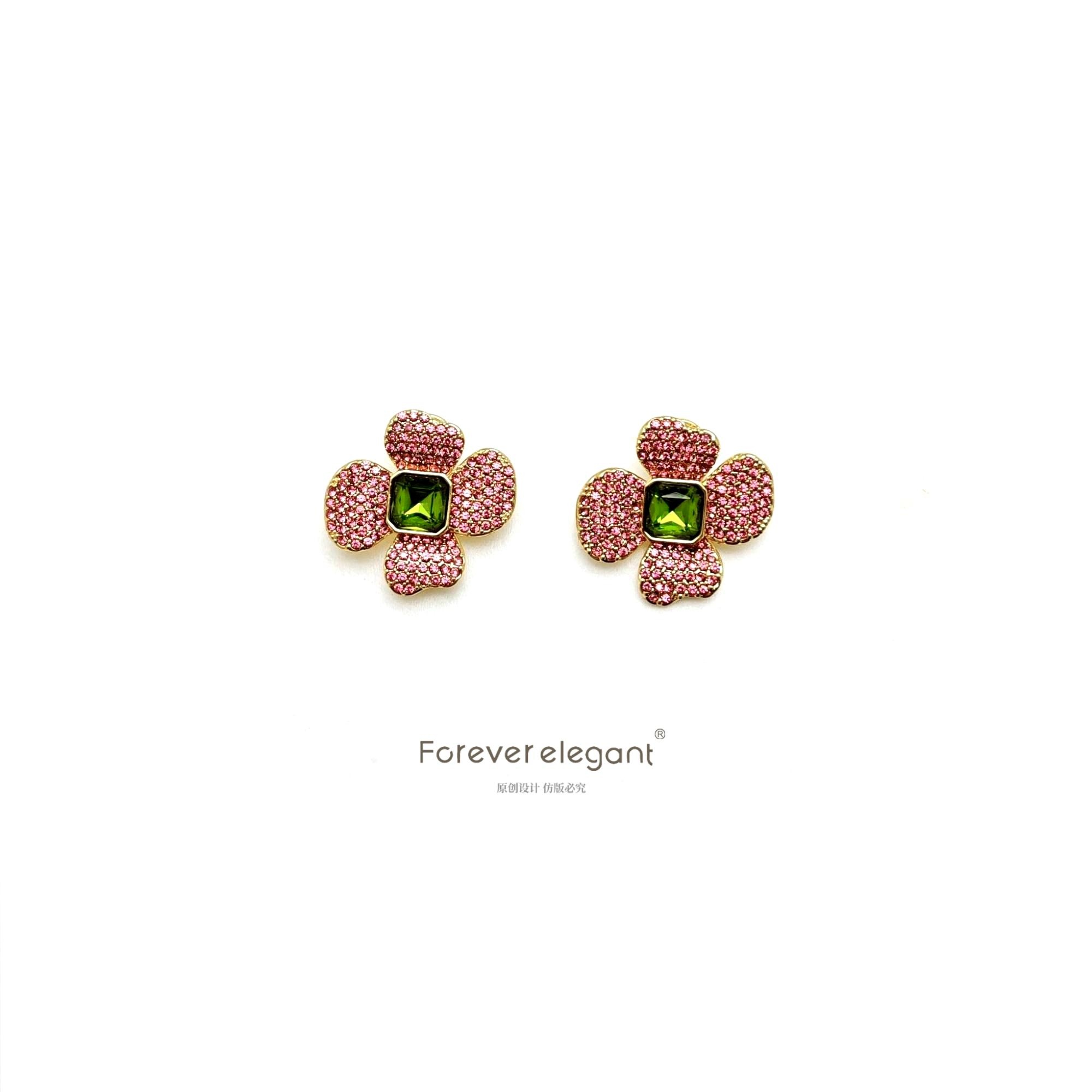 铜合金仿水晶耳饰 设计师原创新彩色气质小众撞色耳饰-绮丽芳华