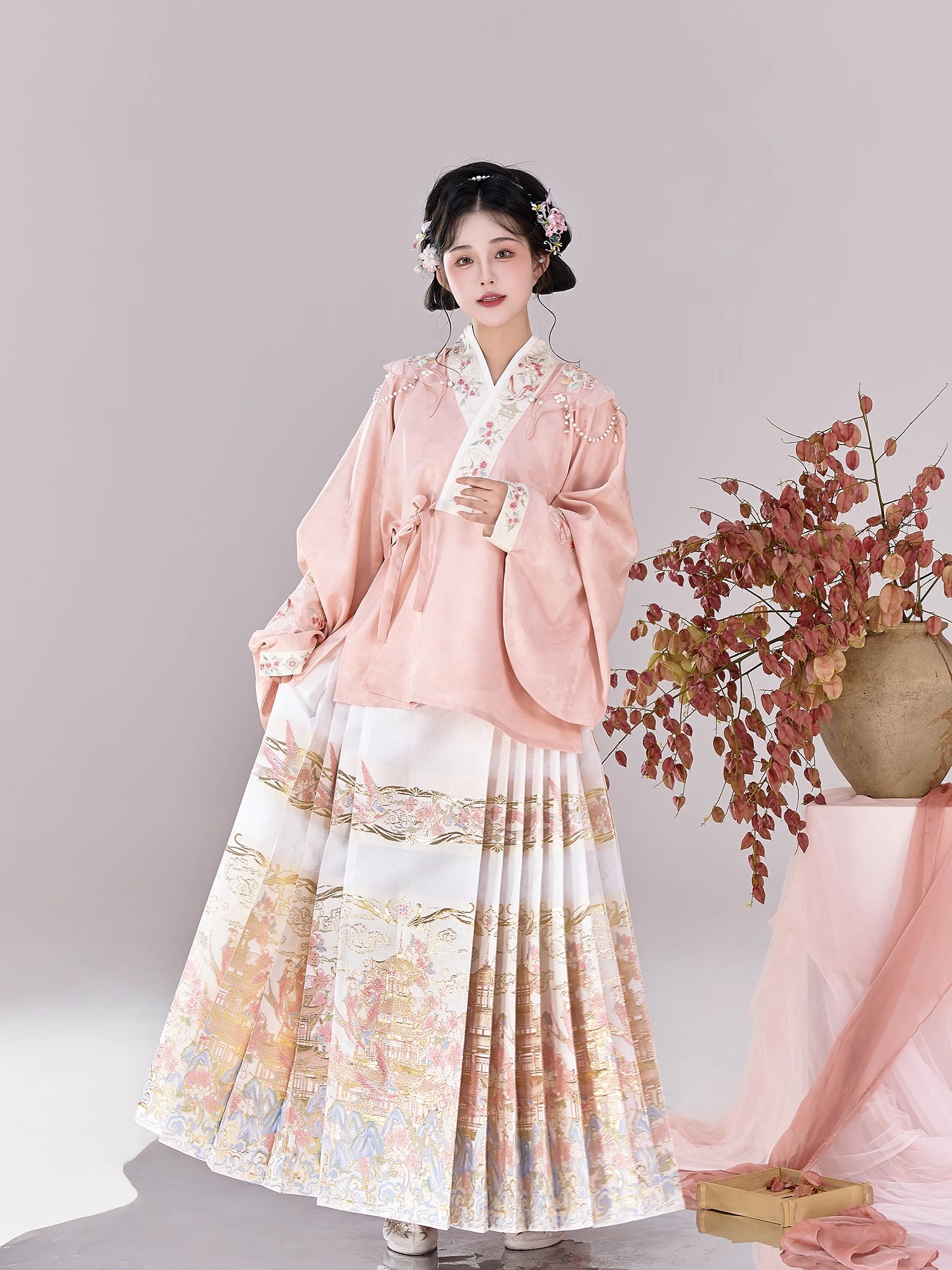 花仙记燕云亭马面裙织金妆花马面裙汉洋折衷套装2025新款大码