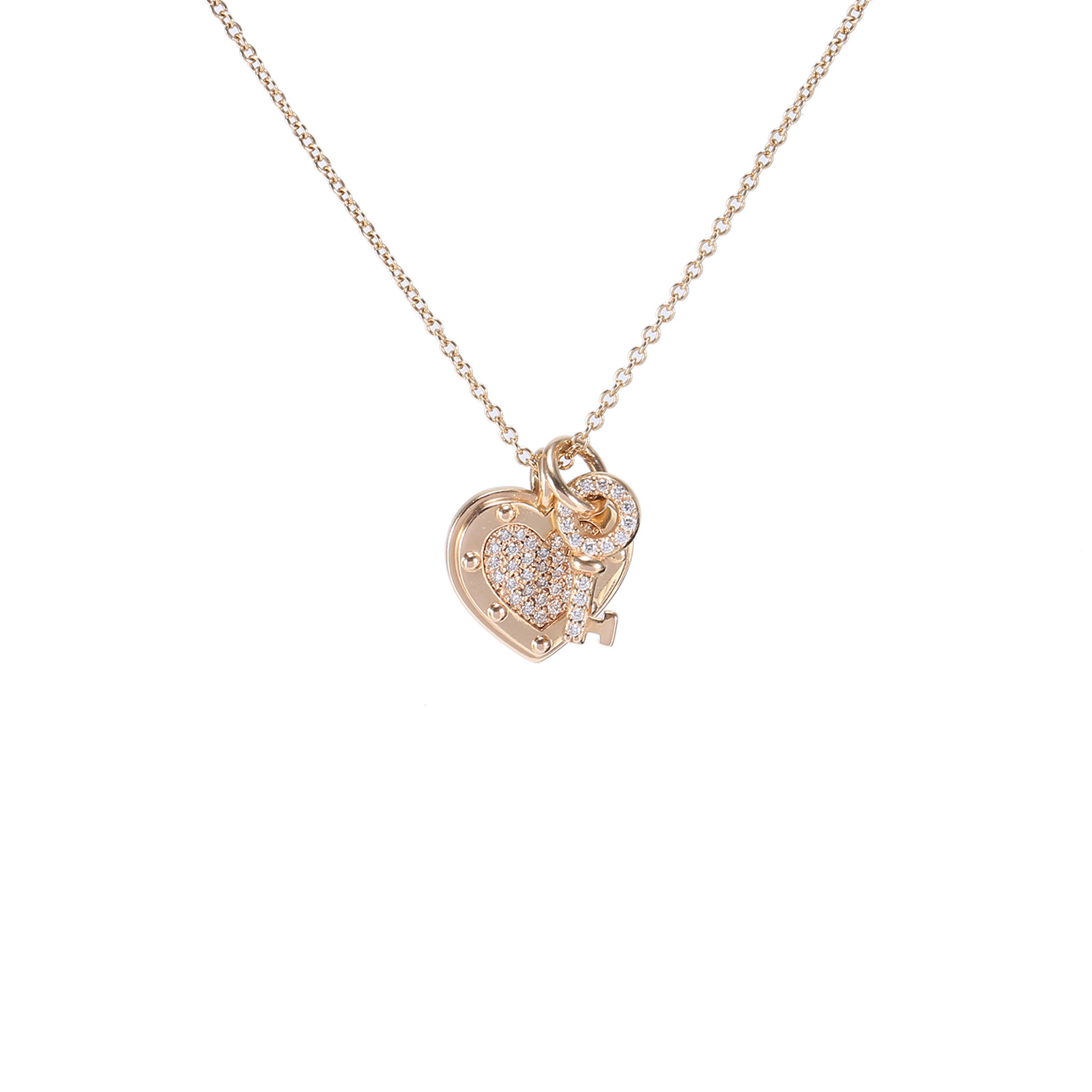 99新 Tiffany & Co./蒂芙尼 小花攀攀钥匙 爱心 项链 18K玫瑰金