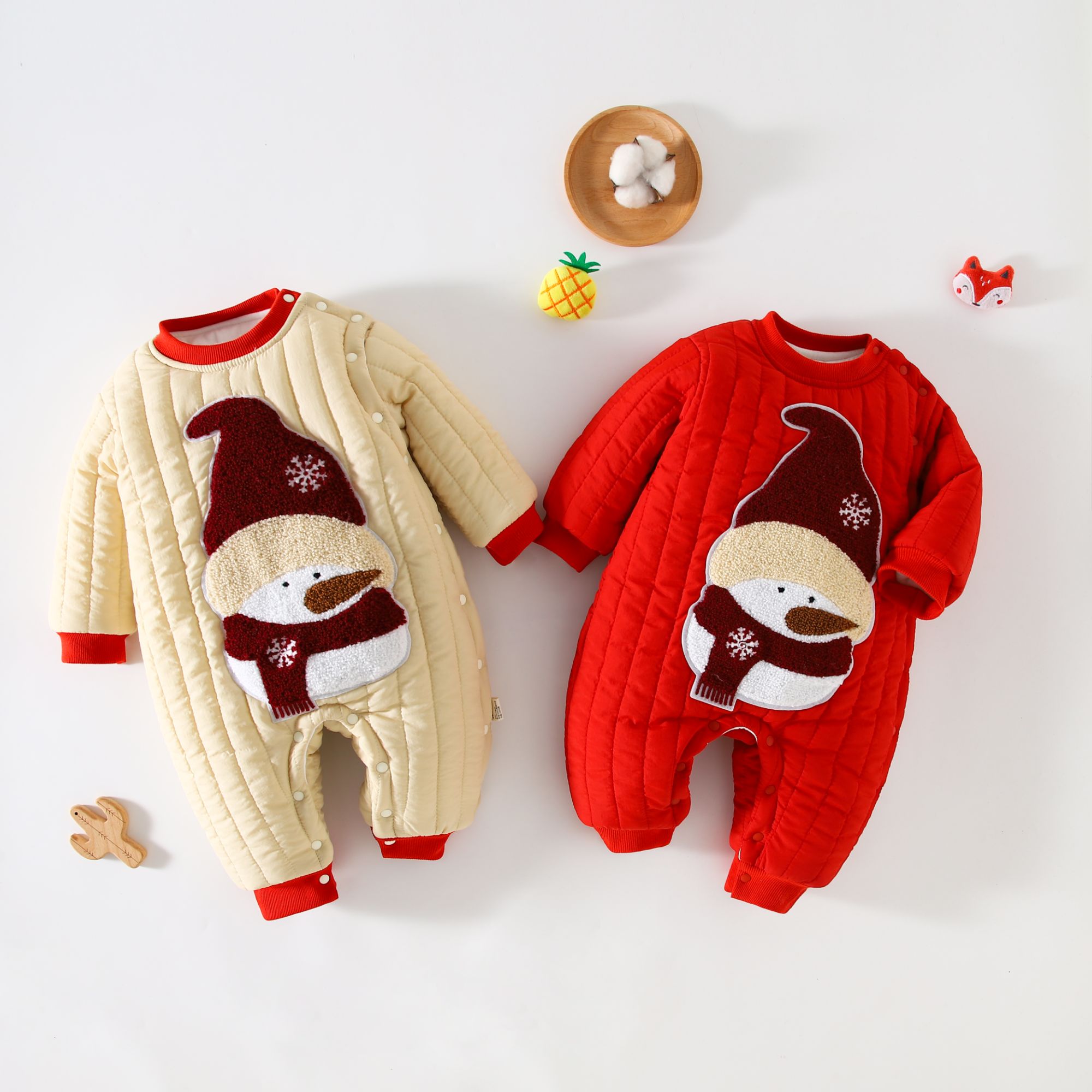 小雪人冬天棉服婴幼儿连体衣棉衣加厚冬装新生儿男女宝宝棉衣