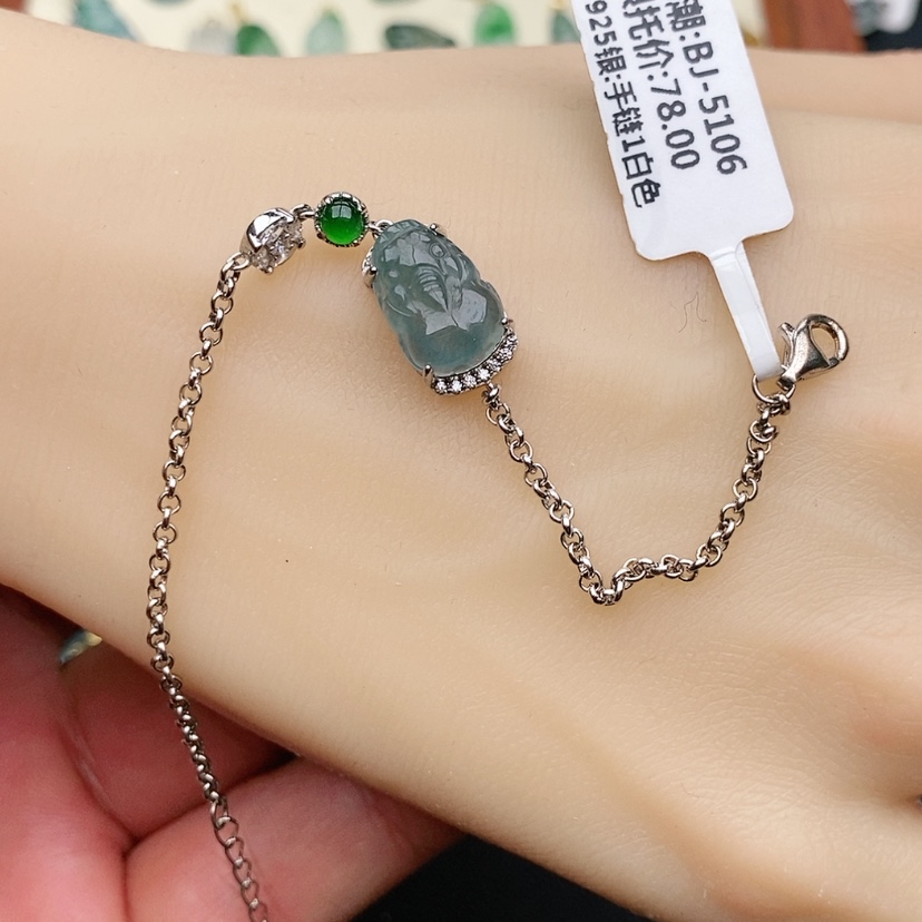 【闪购商品】翡翠手链银S925镶嵌栀*手链