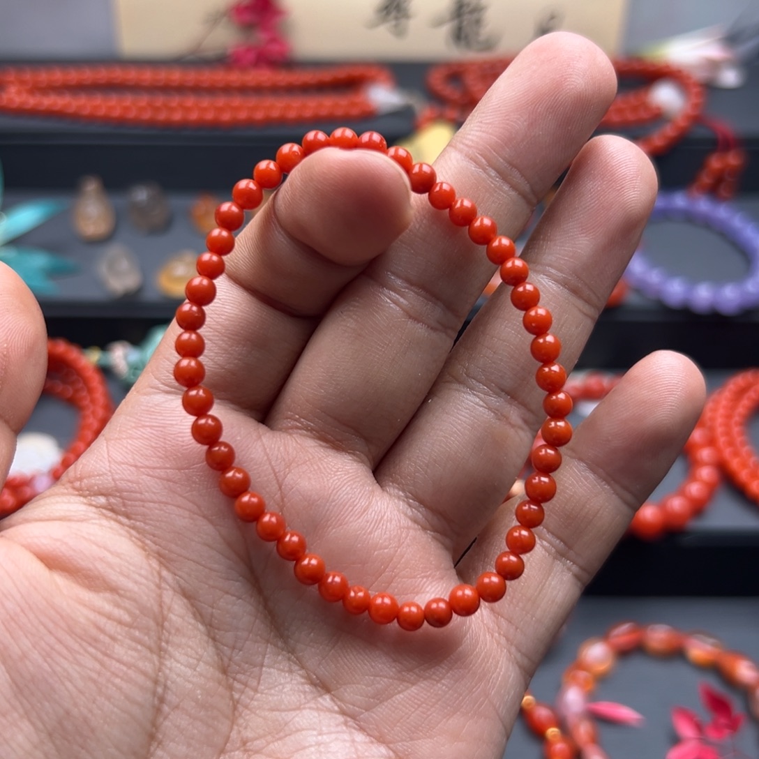 南红玛瑙未镶嵌手链杨柳冷水河柿子红多圈多绕
