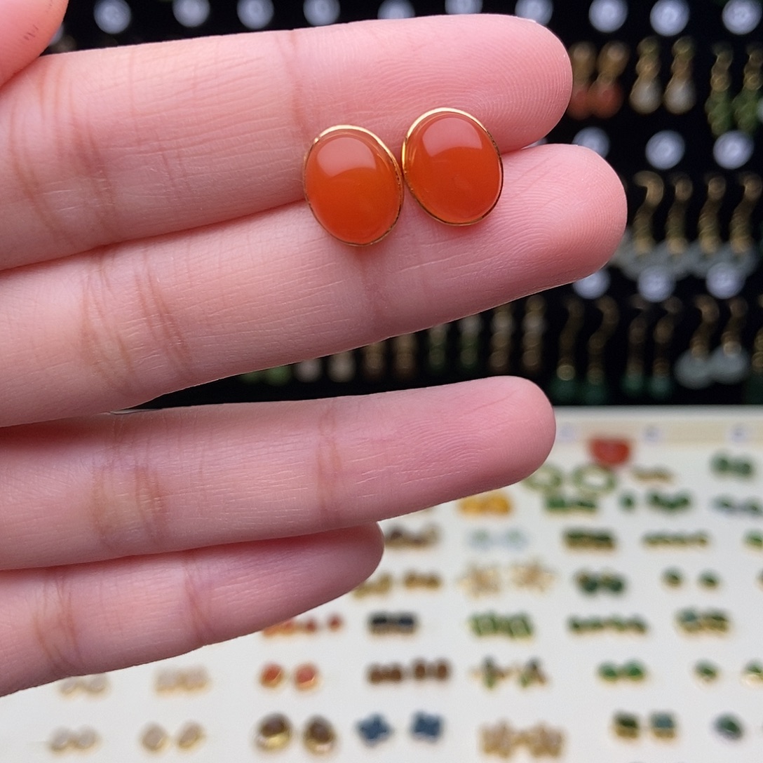 和田玉银S925镀金镶嵌耳饰