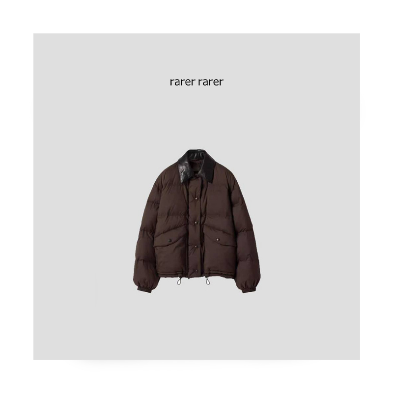 【rarer rarer】25AW冬季缪感拼接皮领咖色短款鹅绒服 2503203