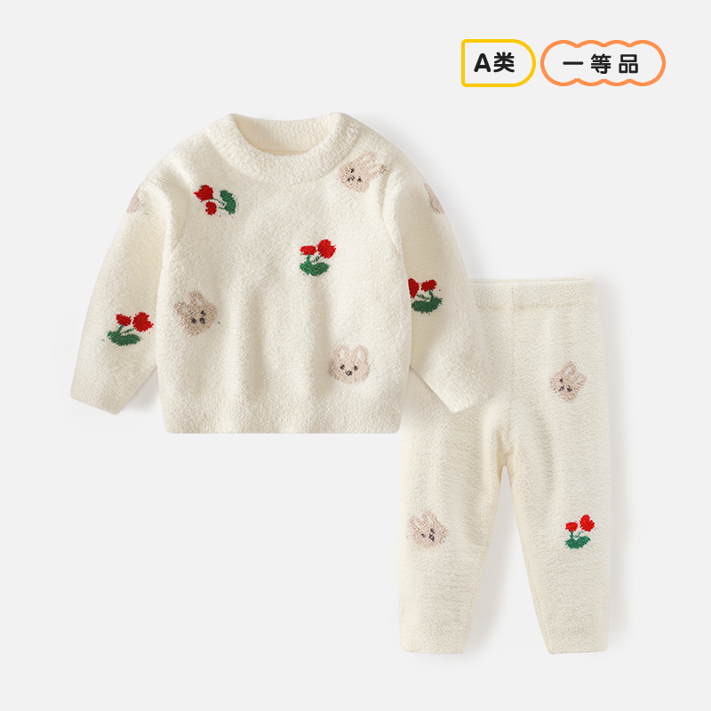 冬季儿童家居服中小女童洋气百搭软绵绵樱花套头套装9030