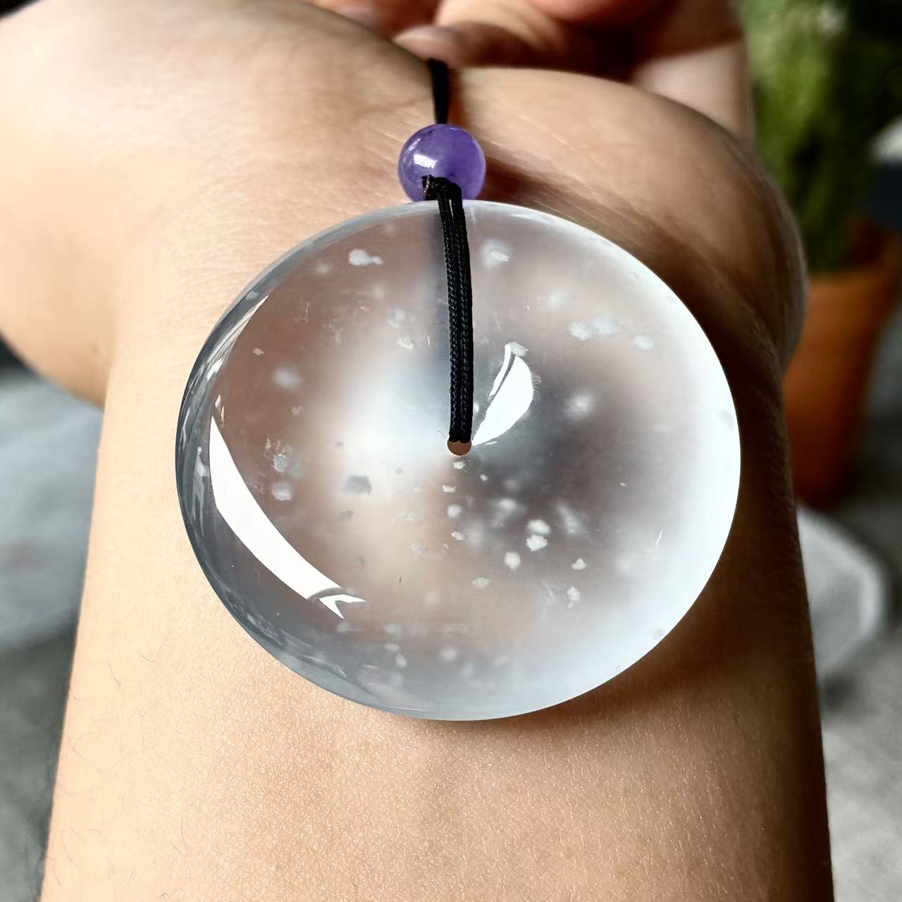 天然a货缅甸翡翠自然光尺寸37.7/7.9 玻璃种木那雪花棉平安扣吊坠
