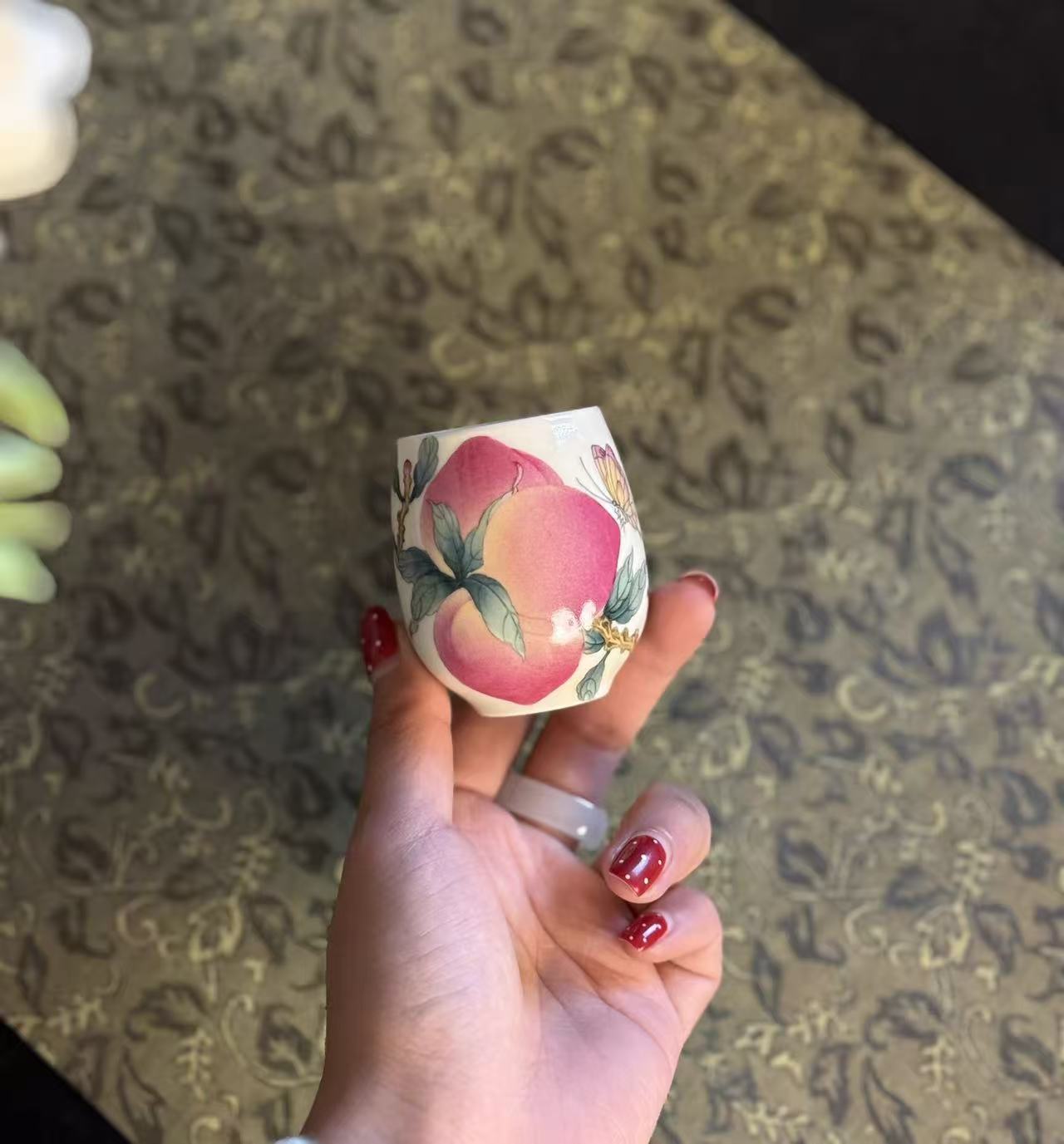 《梦乔茶器》雅圣景德镇手工手绘桃蝶蛋杯釉上彩粉彩高温高端窑口