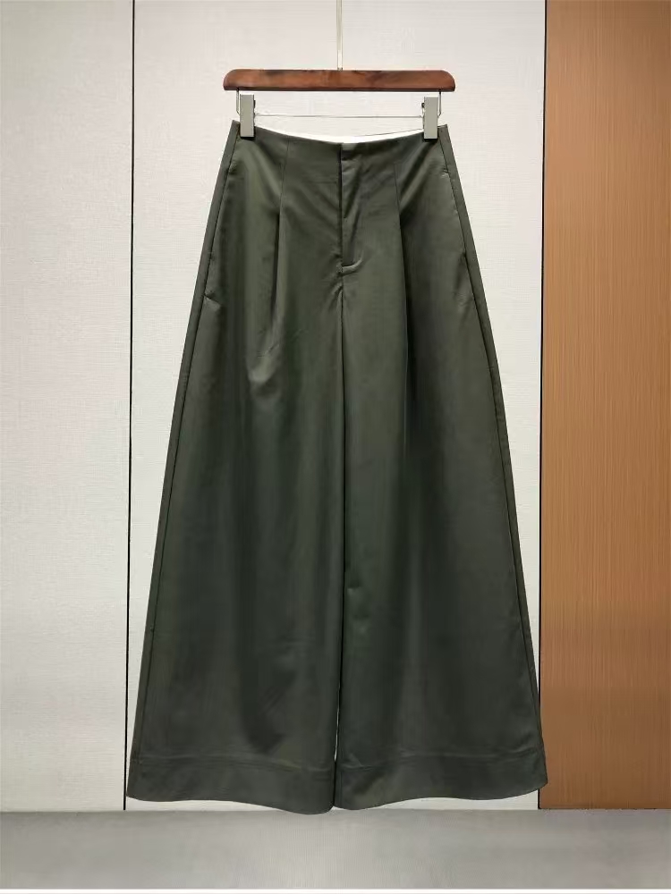 春季口袋高腰褶皱阔腿裤宽松简约纯色