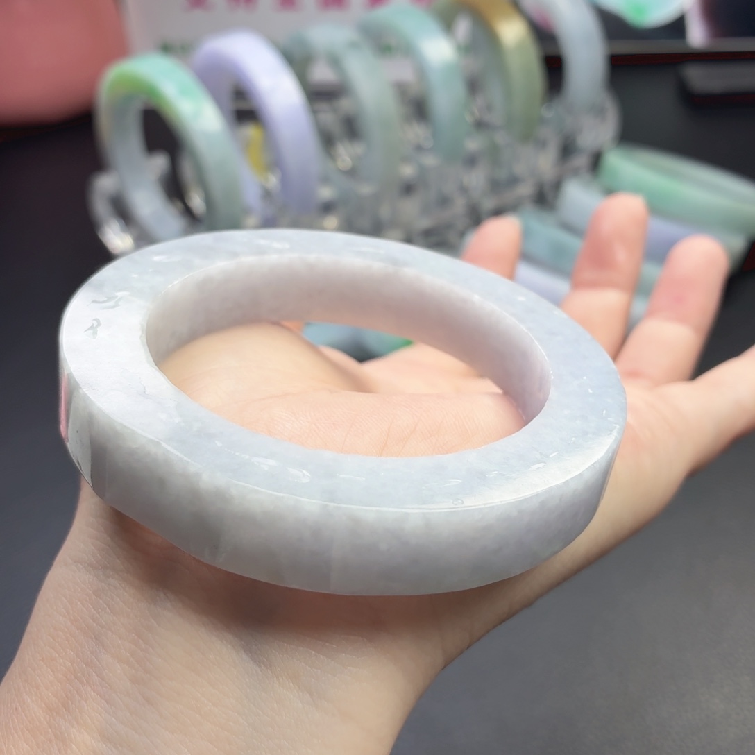 定制翡翠未镶嵌洒金手镯 烟熏紫手镯