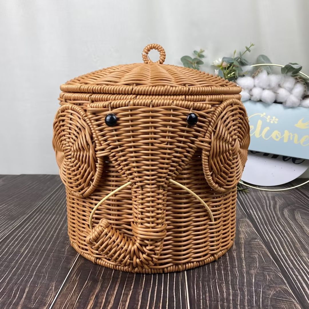 B112仿藤手工编织创意造型小象收纳桶