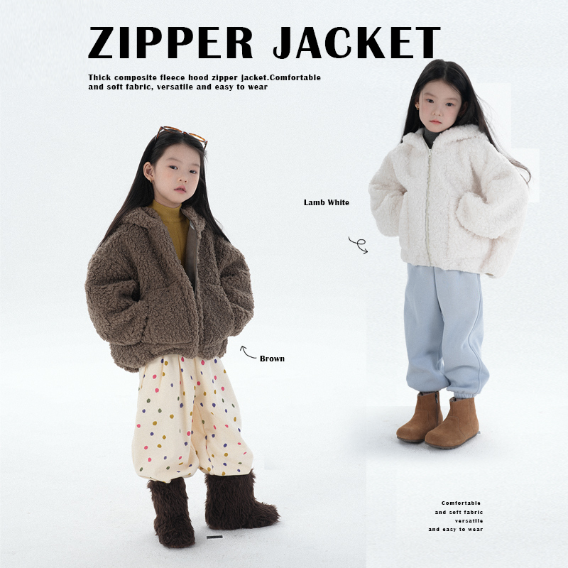 史豌豆女童加厚复合绒连帽拉链外套 Y4484