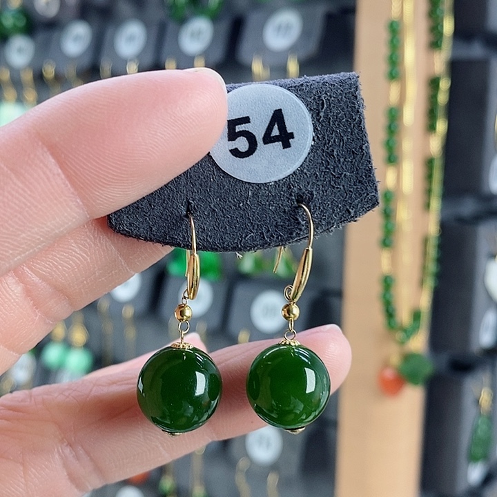 和田玉耳饰18K金镶嵌