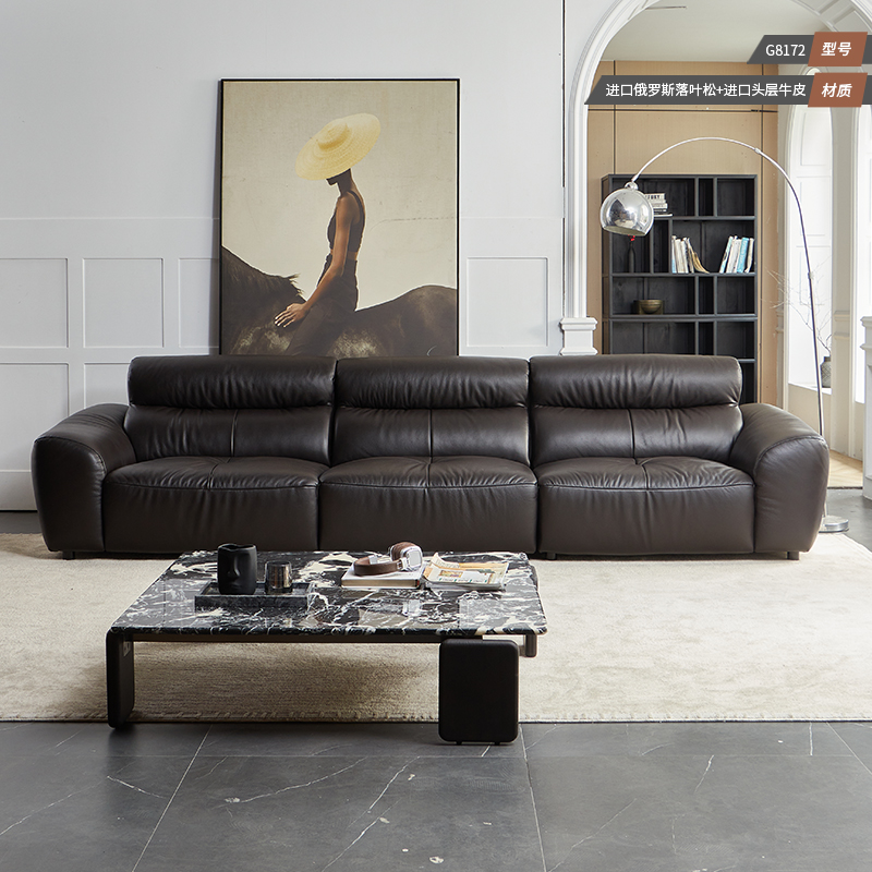 老卓小金刚意式头层牛皮模块组合不锈钢底脚榉木定型绵客厅沙发