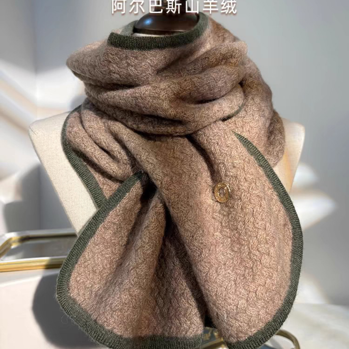 奢宠！cashmere100%山羊绒围巾冬季女百搭穿插麦穗纹加厚保暖围脖