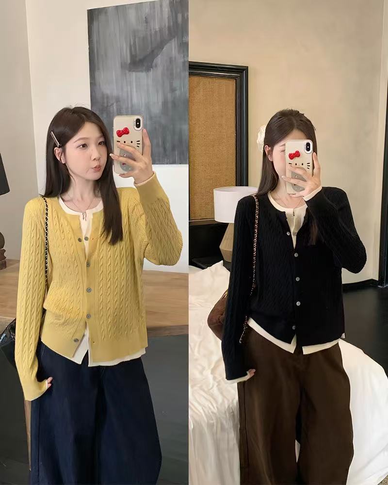 假两件长袖针织衫毛衣外套女2025秋季新款大码胖mm时尚百搭显瘦