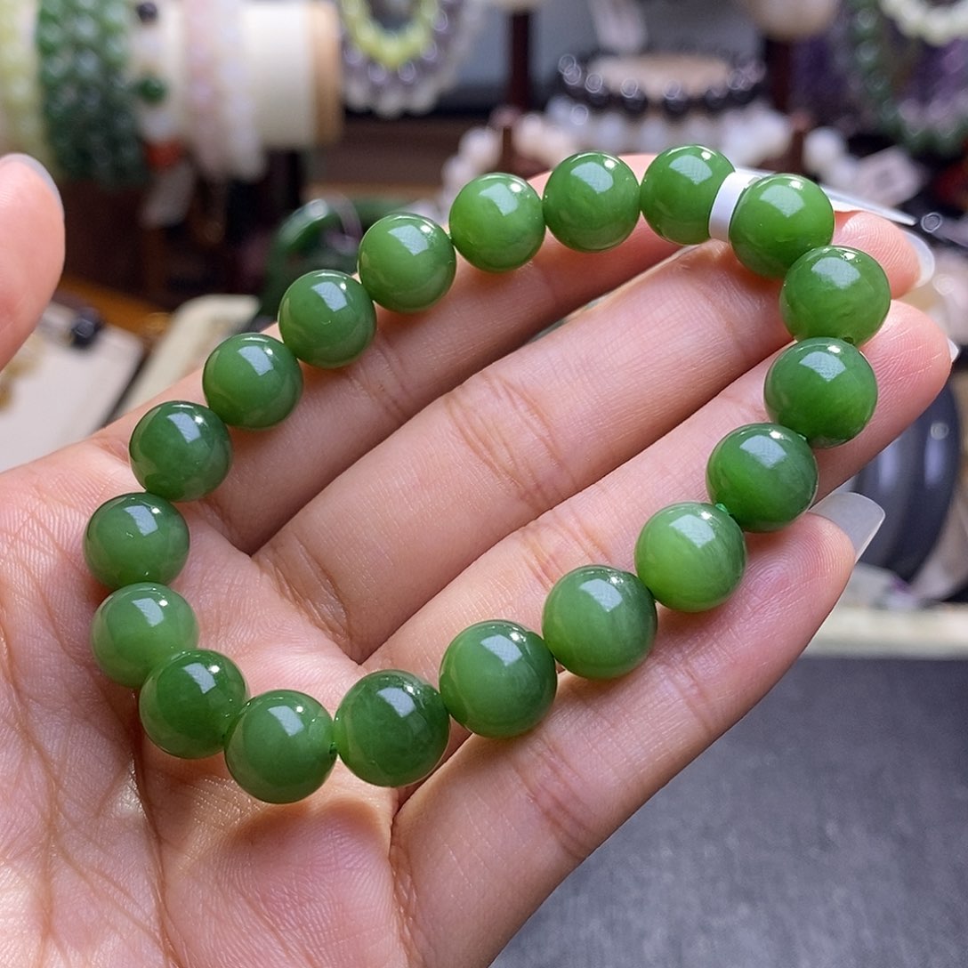 颈饰未镶嵌和田玉毕业级老坑料碧玉猫眼手链10m