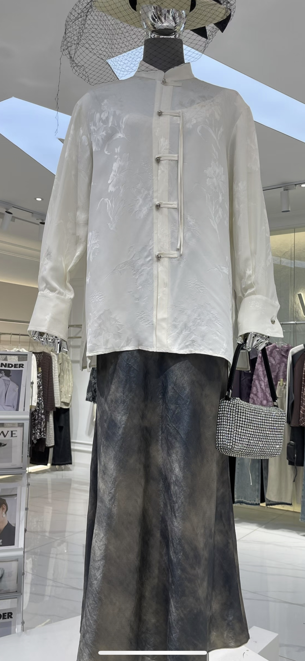 新中式国风提花立领长袖衬衫宽松显瘦百搭上衣