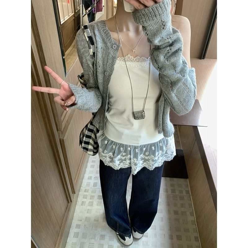 甜美拼接蕾丝吊带内搭女韩版修身显瘦通勤百搭圆领打底外穿上衣