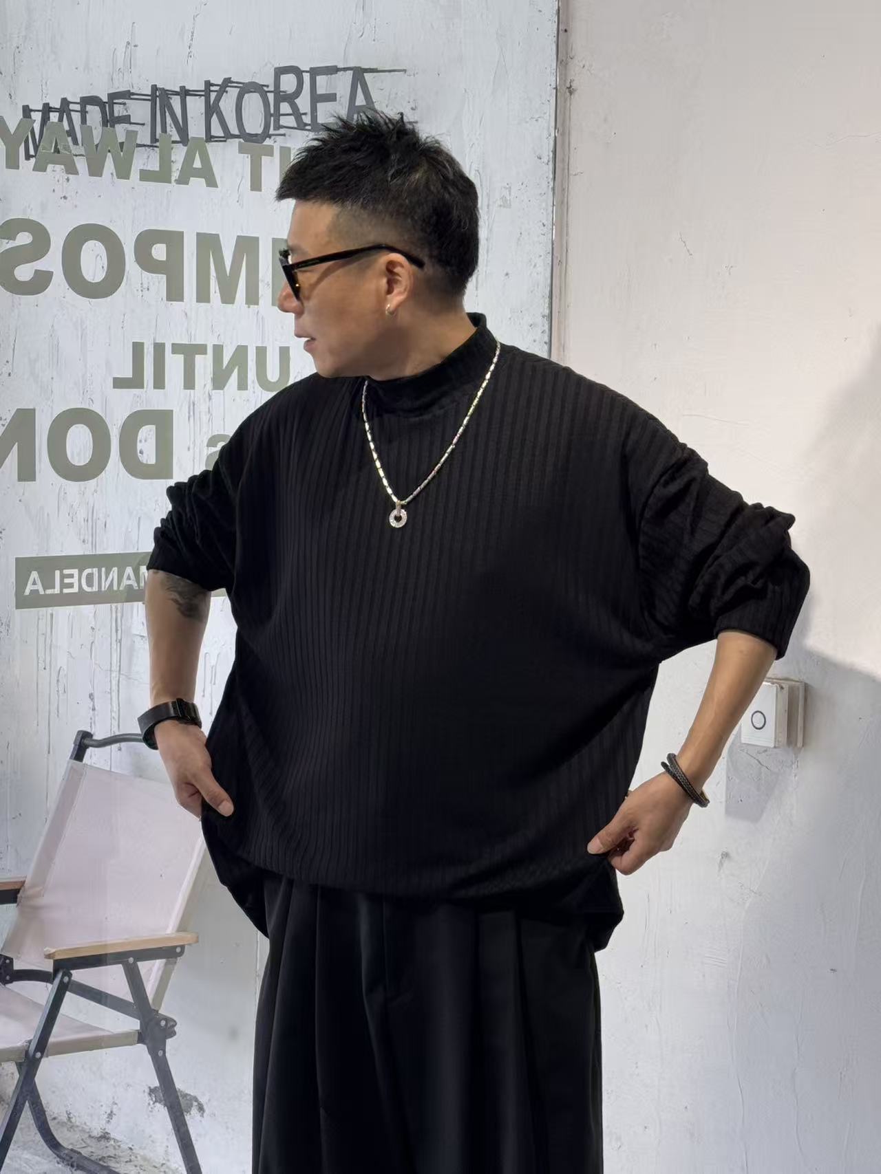 #韩国大叔&正品韩货#「谁穿谁好看的」小中领条纹打底长袖 