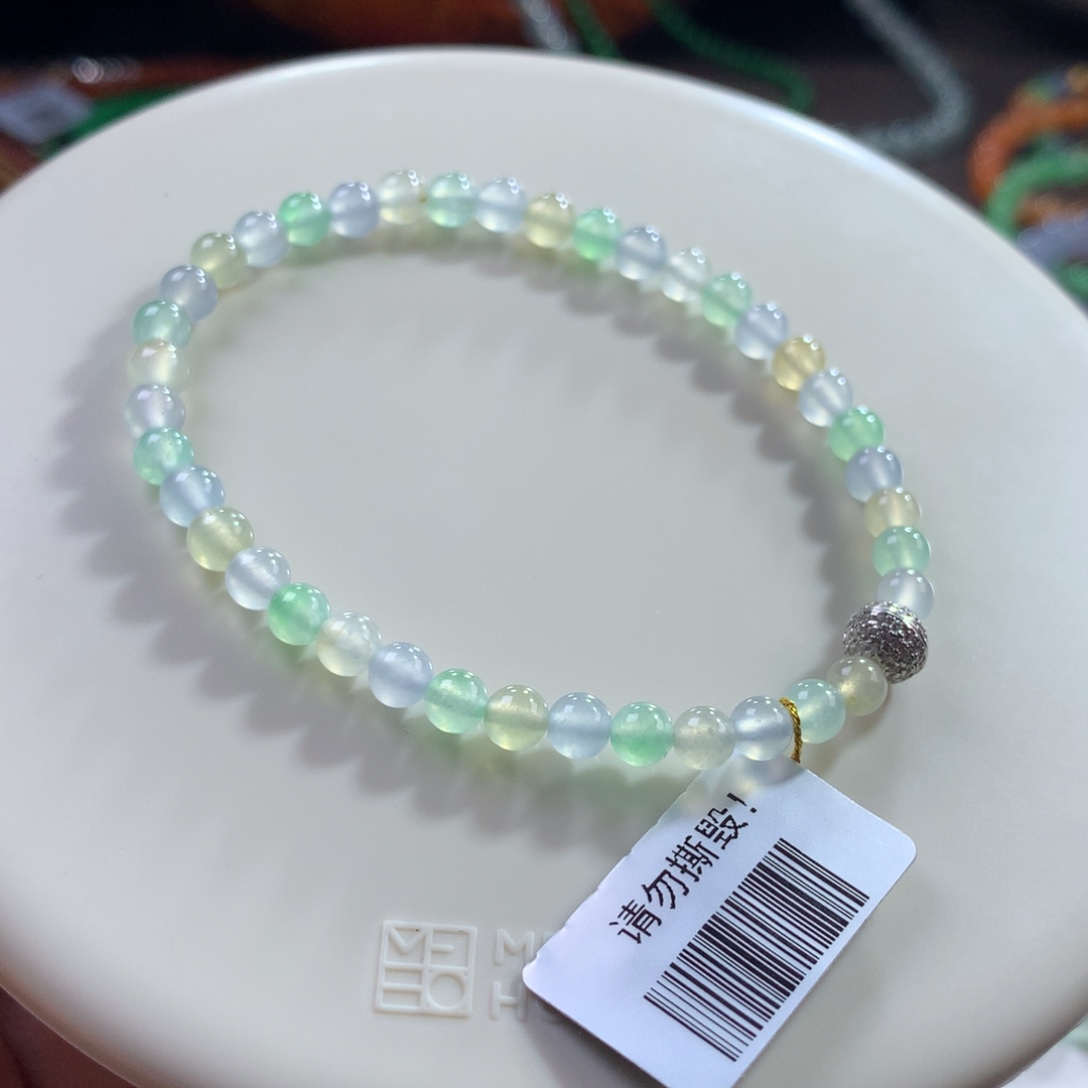 翡翠未镶嵌手链正冰种仙气梦幻马卡龙多宝单圈 卡4.3~4.8