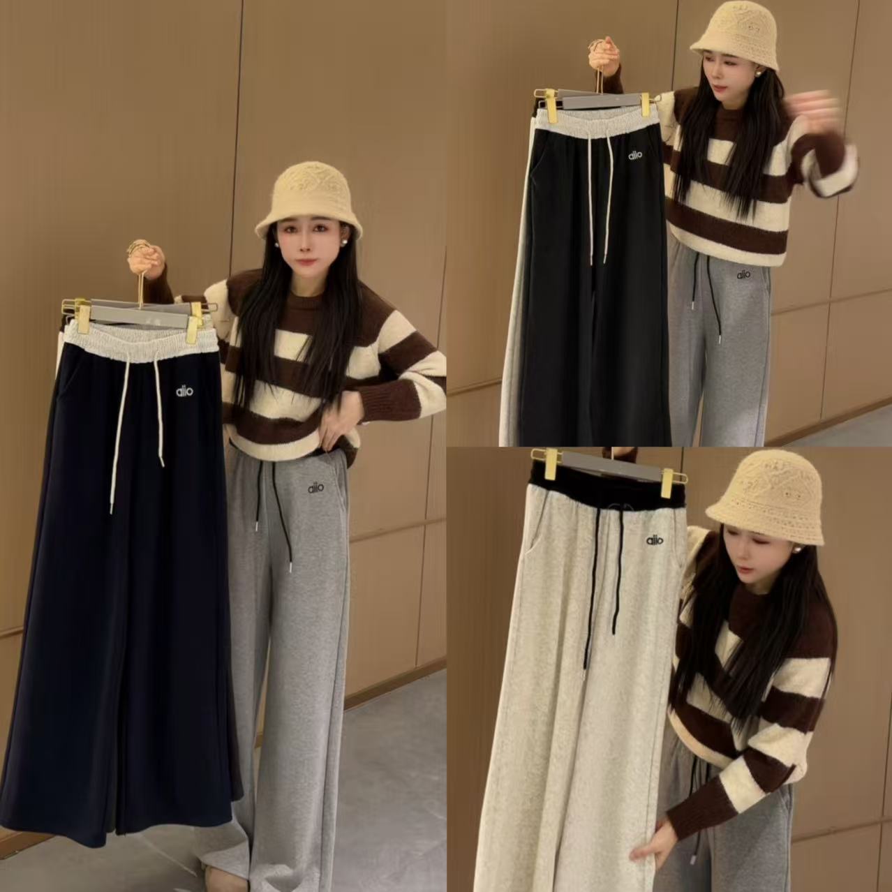 新款撞色腰头加绒直筒裤B#5832