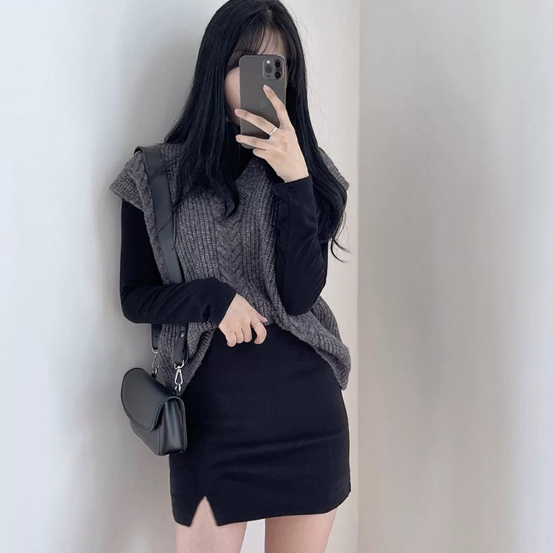 MosesQueen/魔西女王秋冬新款设计感修身显瘦高腰包臀裙
