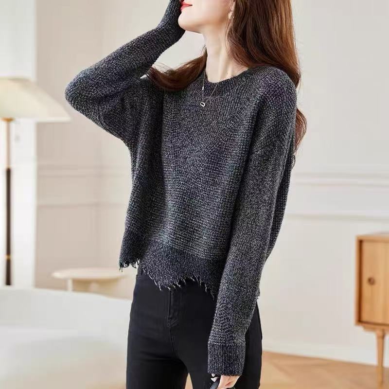 长袖女毛衣女装慵懒风秋冬套头短款百搭宽松圆领029