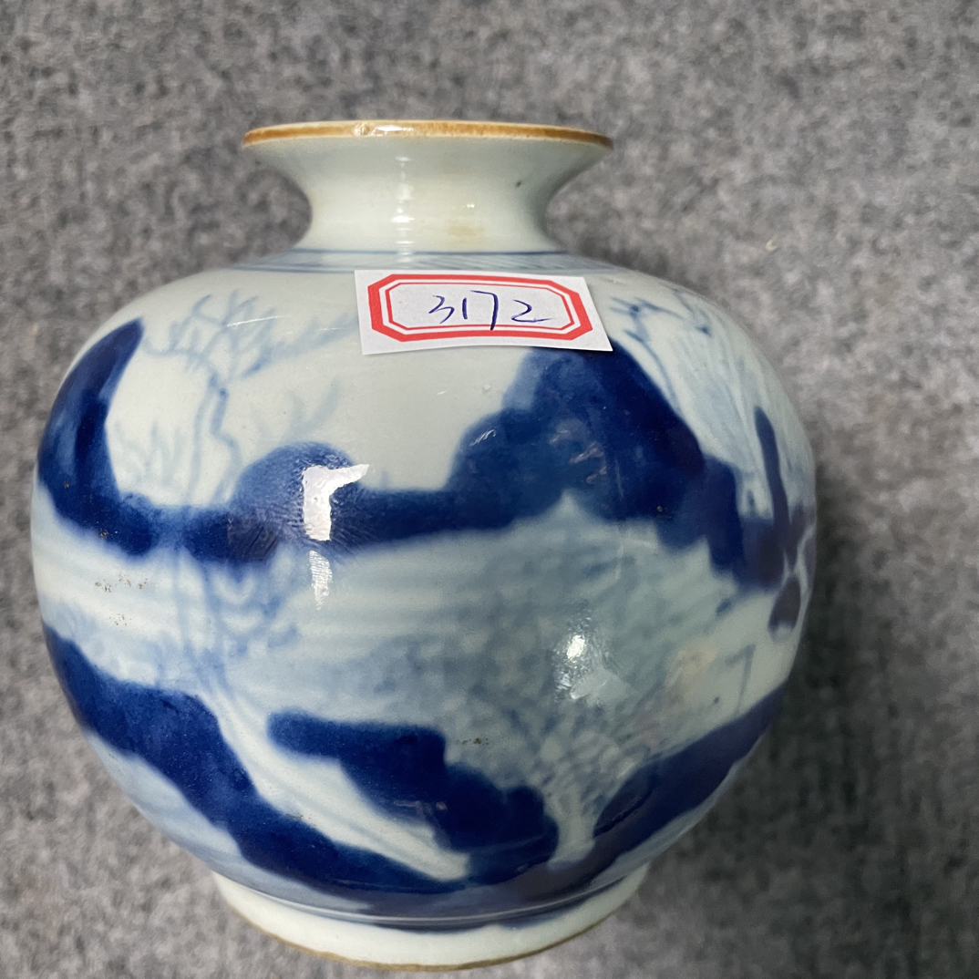 仿古瓷 仿古瓷青花山水苹果尊3172