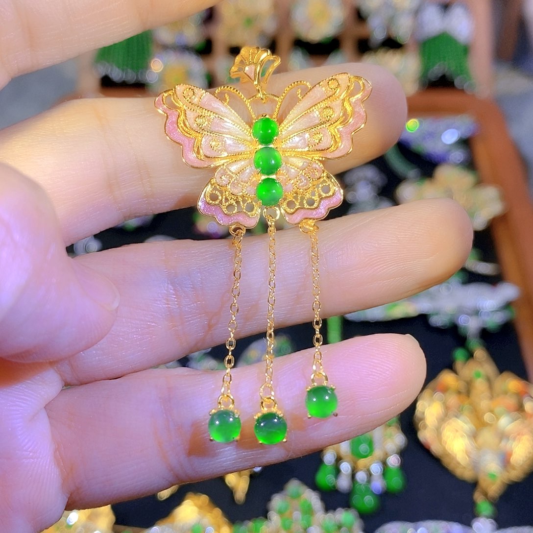 吊坠(不含链)银S925镶嵌翡翠