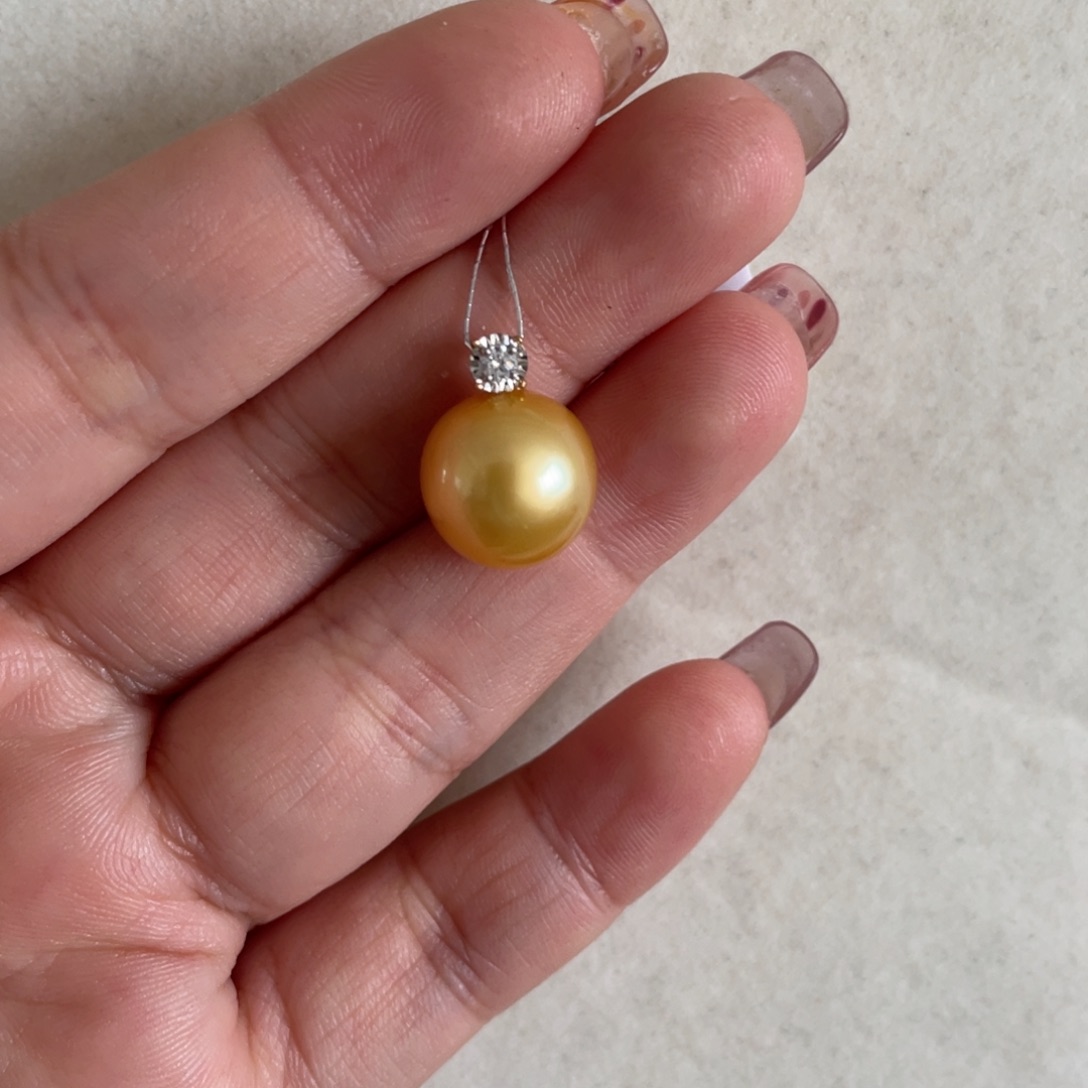 海水珍珠吊坠(不含链)18K金镶嵌11-12mm