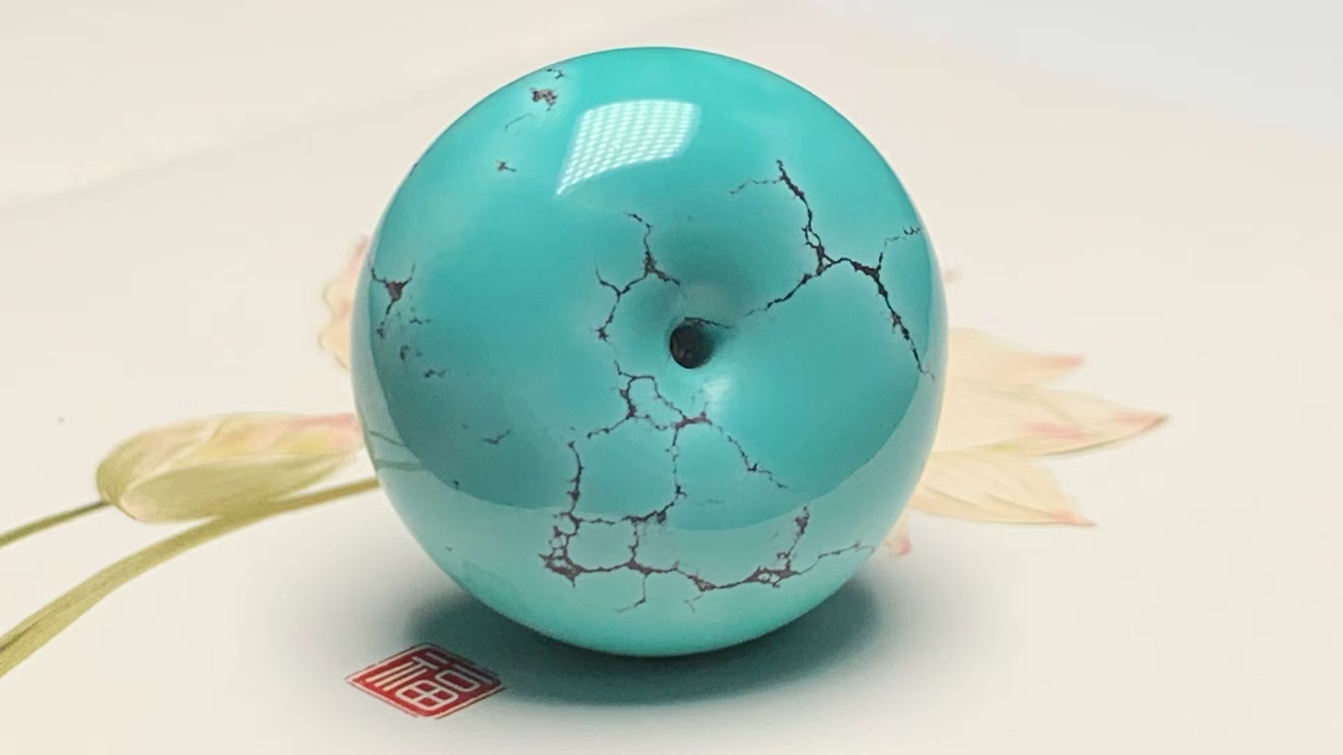 纯天然绿蓝料精美水草纹绿松石面包圈吊坠，直径21.5+，厚度14mm