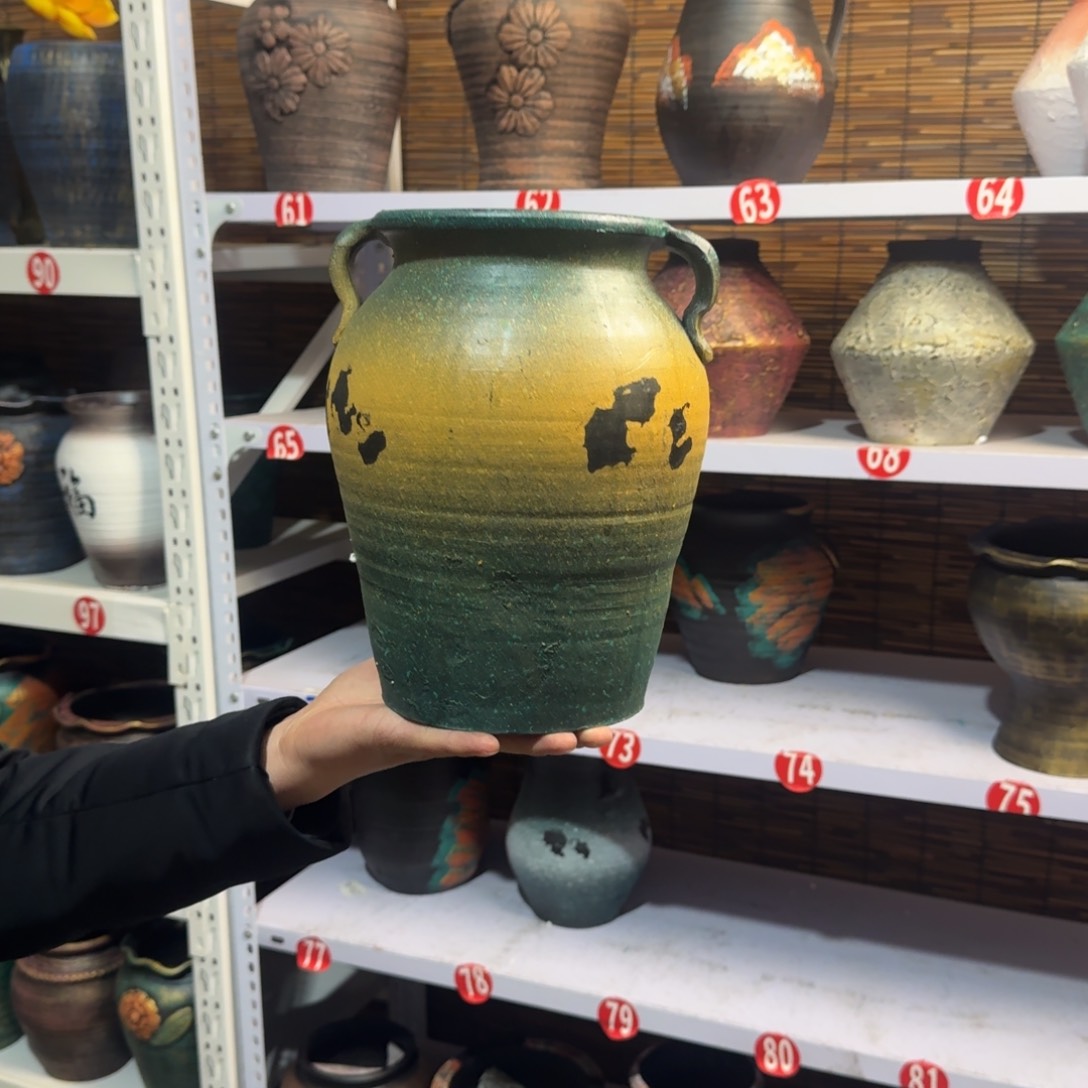 红陶红陶浮雕花盆炸炸炸