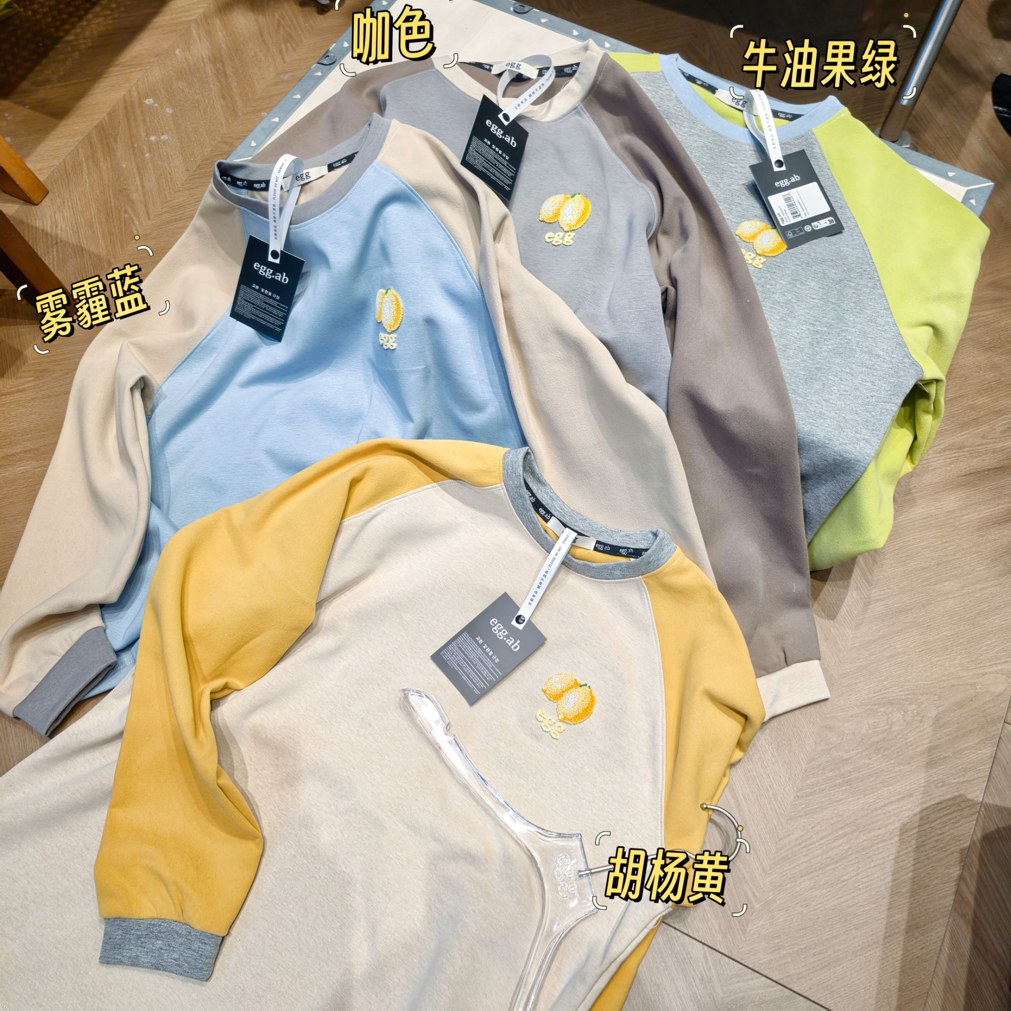 韩国订单 egg立体牙刷绣 袖子拼色卫衣 秋季上新 6079