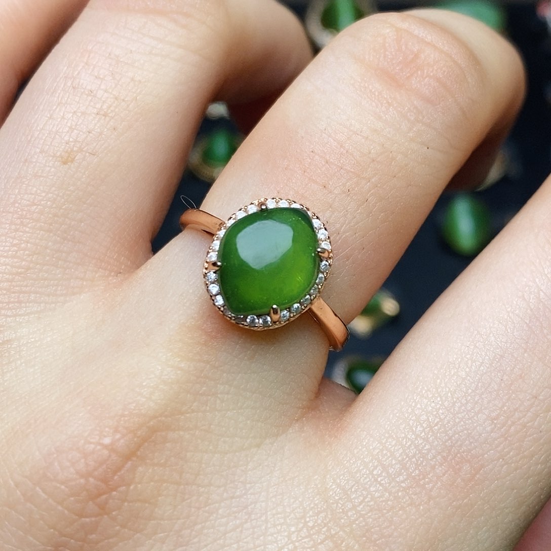 和田玉（碧玉）戒指银S925镶嵌