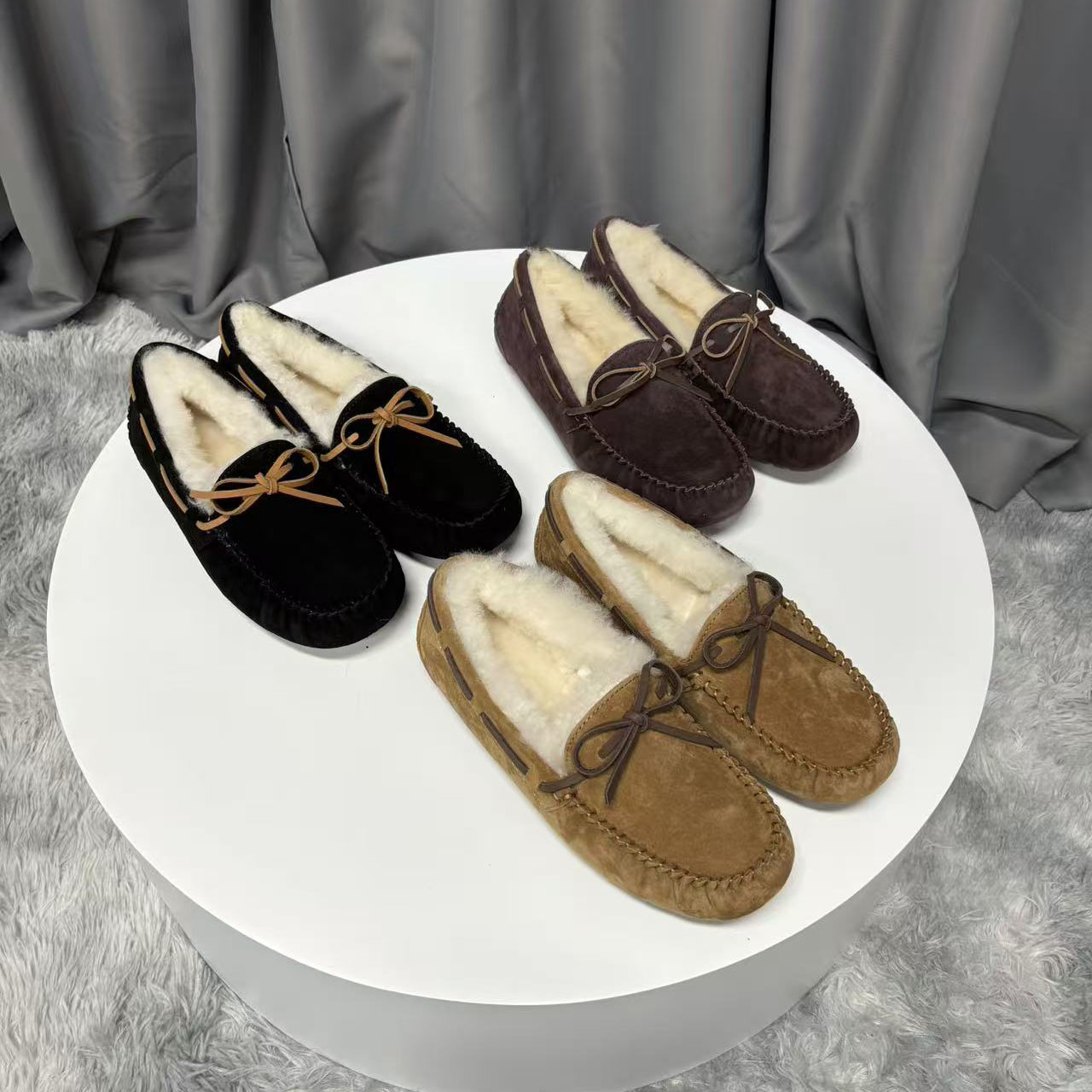 外贸真皮冬季新款皮羊毛一体豆豆鞋 一脚蹬雪地靴 舒适百搭毛毛靴