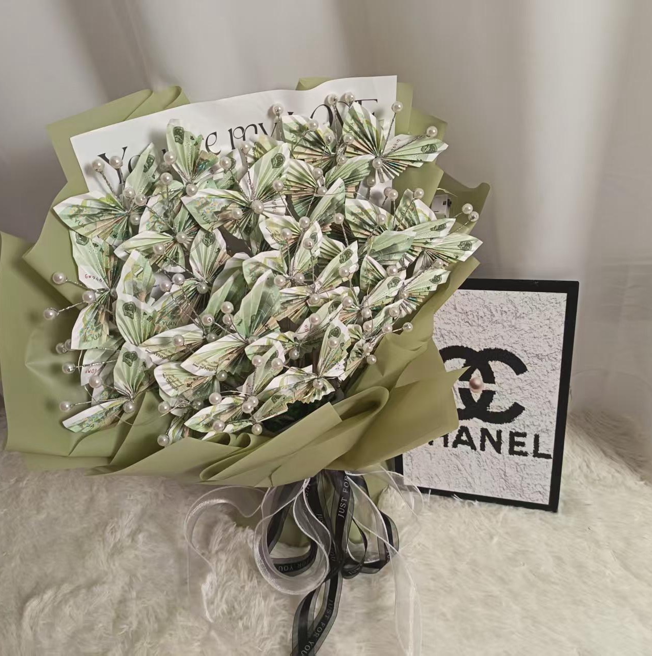 网红热门创意灵动蝴蝶钞票有钱花花束送妈妈送女友七夕礼物