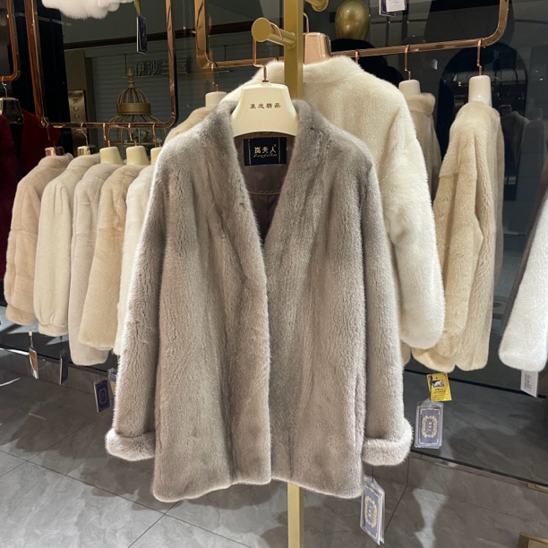 【JH嘉赫】“暮云”中长款挽袖V领中休闲风百搭貂皮大衣