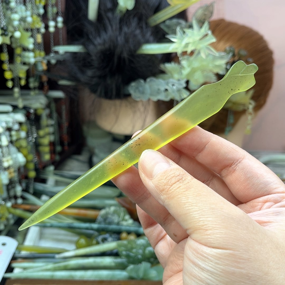 蛇纹石玉发饰未镶嵌长度15.5厘米左右