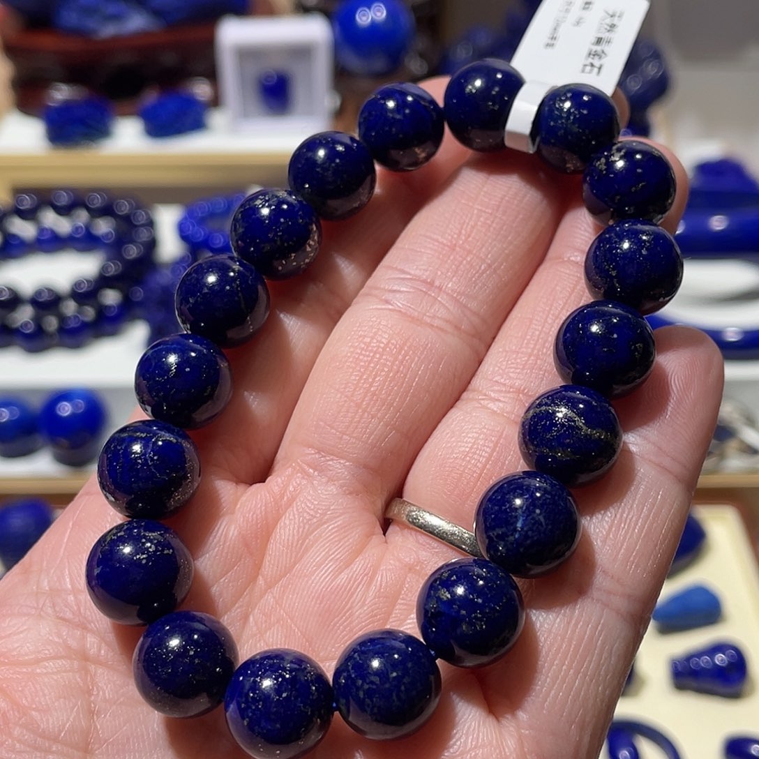 青金石未镶嵌黑加仑少白多金12mm单圈手串