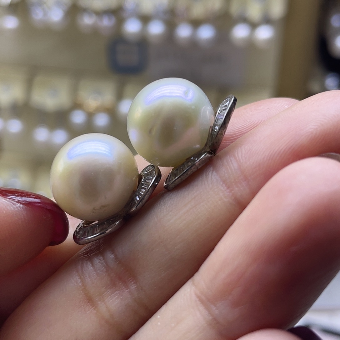 耳饰银S925镶嵌海水珍珠