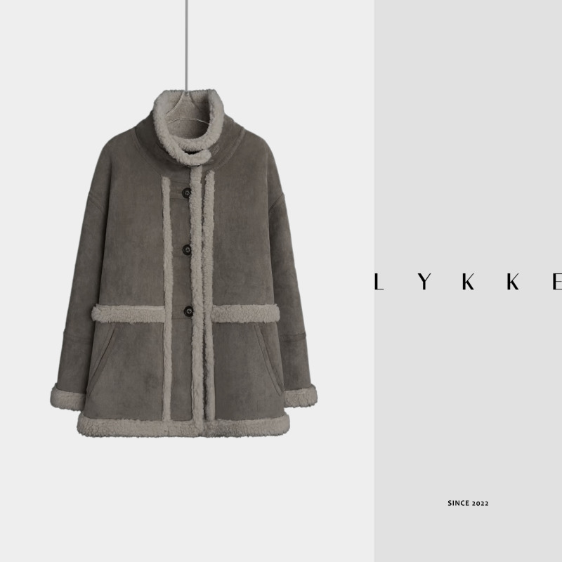 【佳琦】【冬日畅想 】欧货机车绒面感100绵羊毛外套皮毛一体---E734