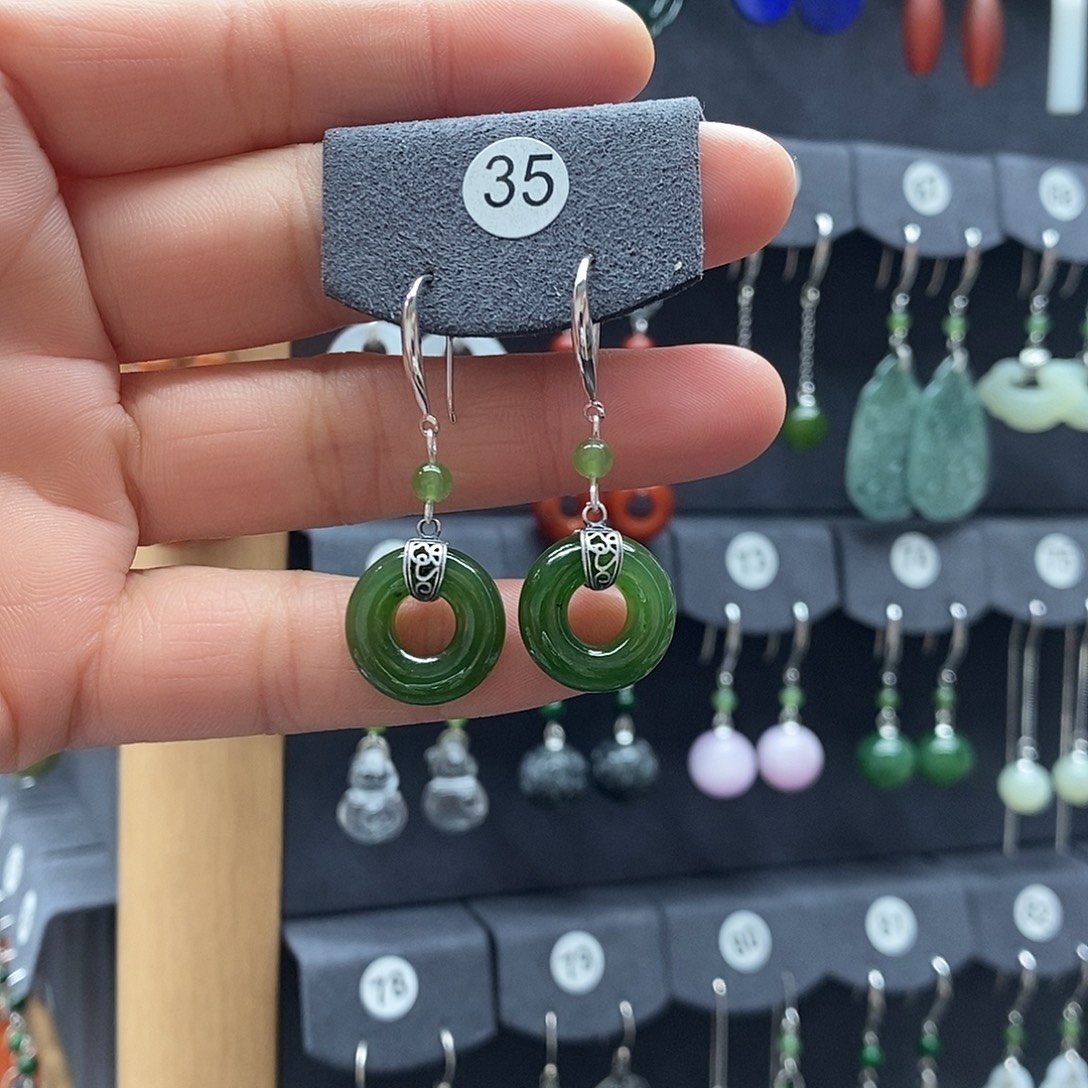 芯***和田玉银S925镶嵌耳饰