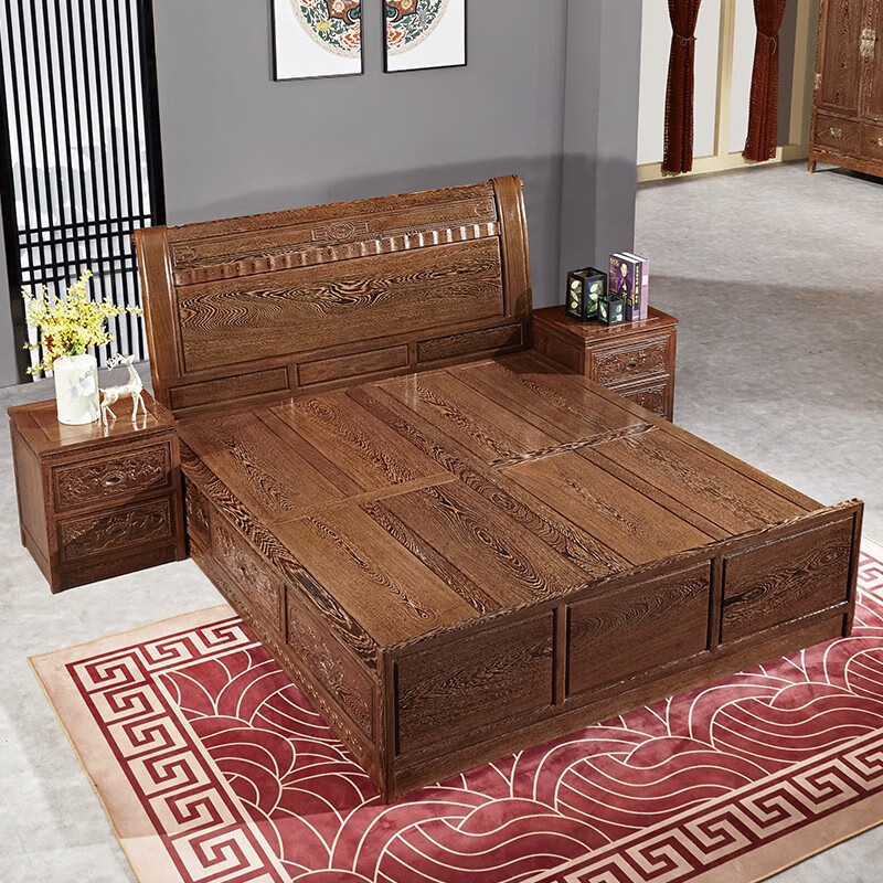 祥云大床 鸡翅木 双人床古典主卧家用红木家具