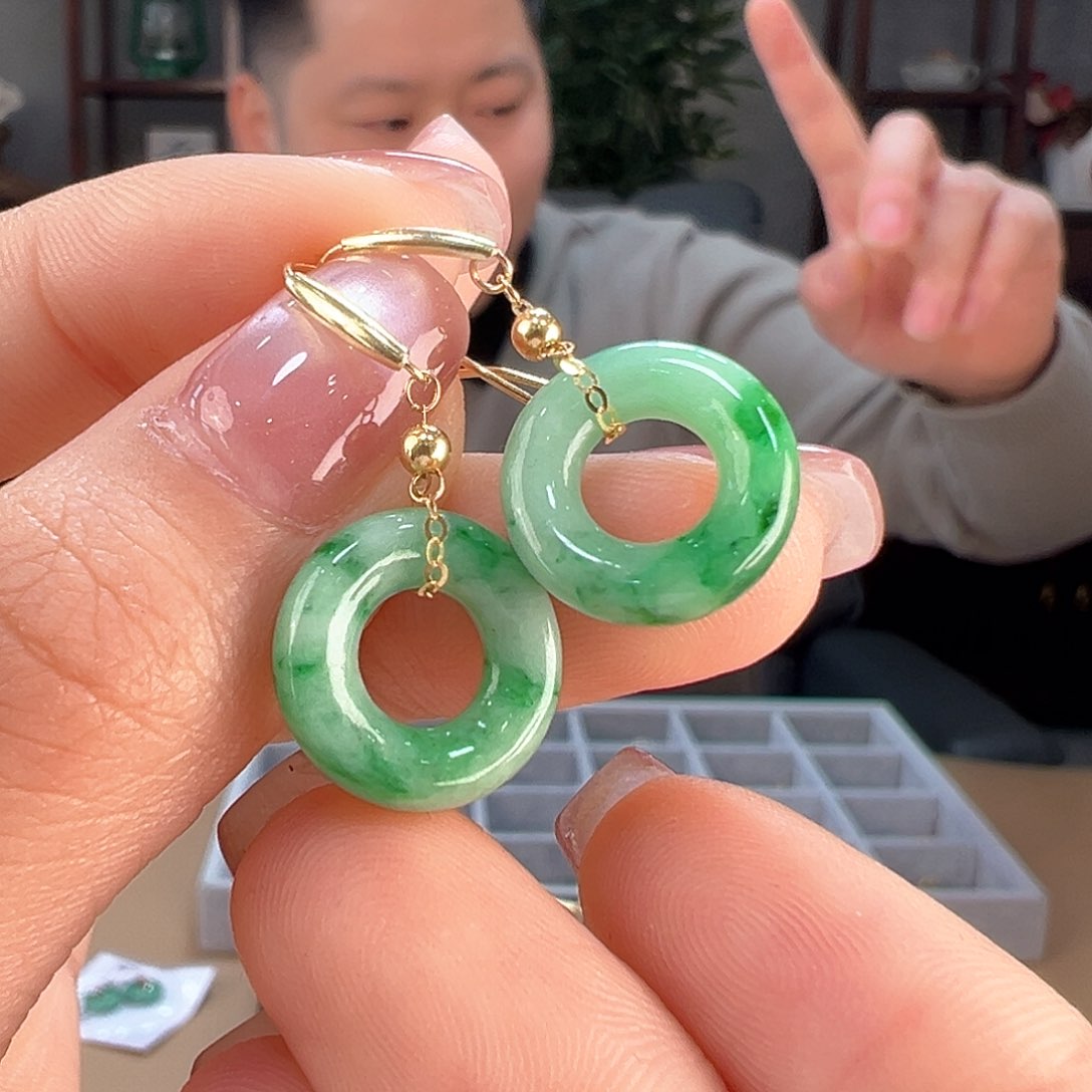 翡翠耳饰18K金镶嵌耳环5