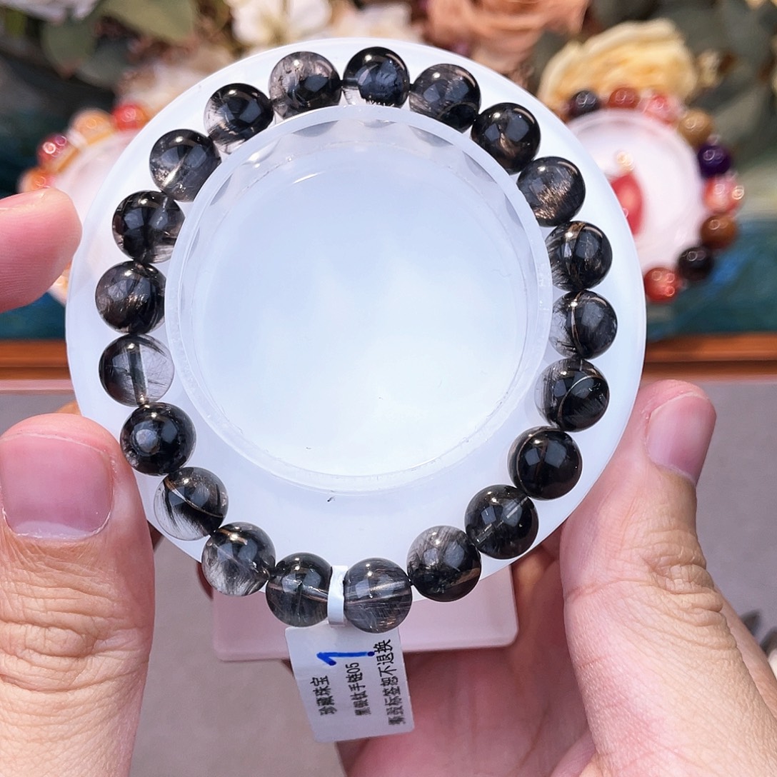 手串未镶嵌水晶黑银钛9m