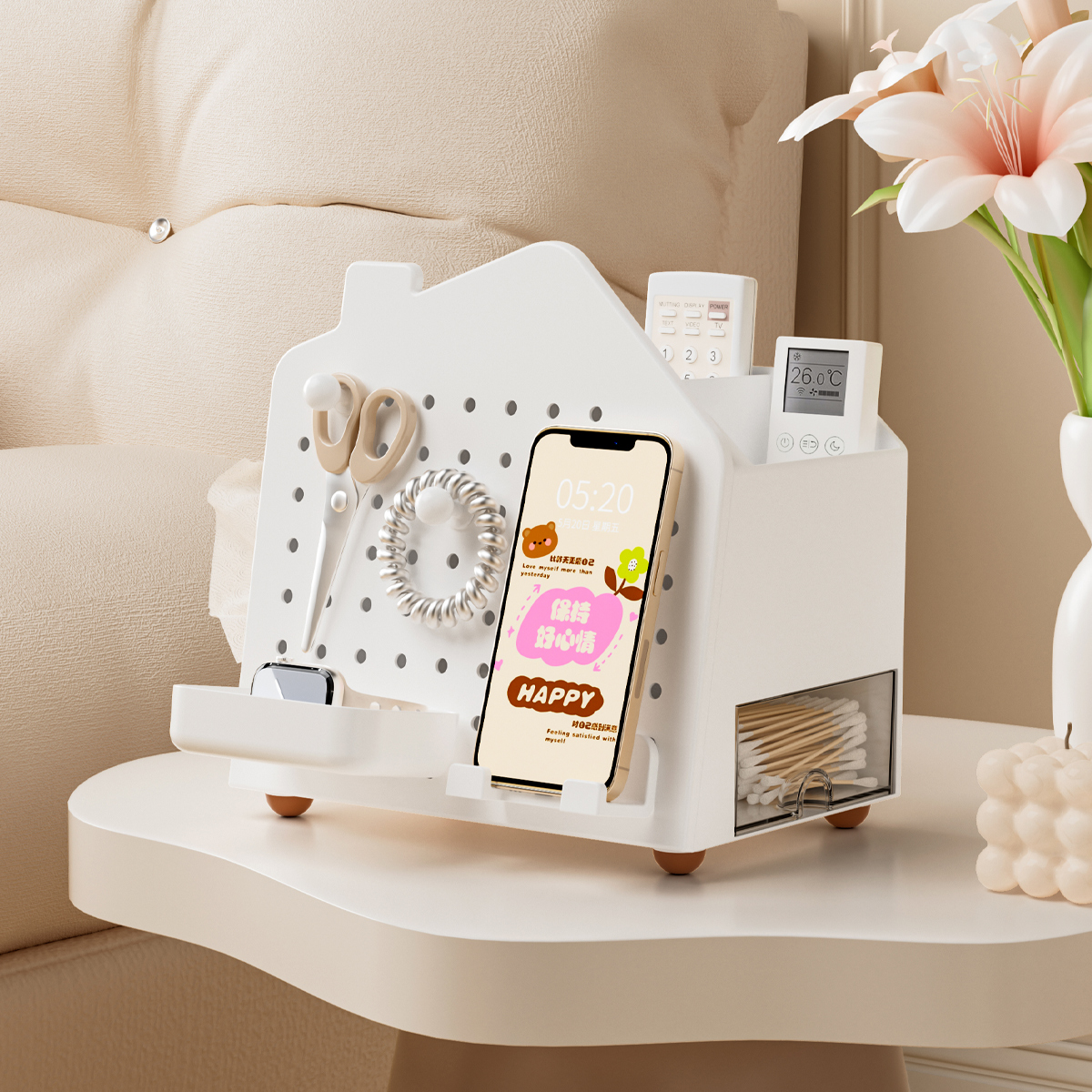 桌面纸巾收纳盒小屋ins风桌面布置洞洞板收纳盒文具化妆品收纳盒