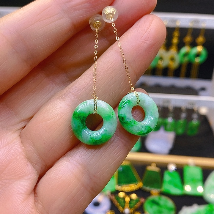 翡翠耳饰18K金镶嵌耳坠